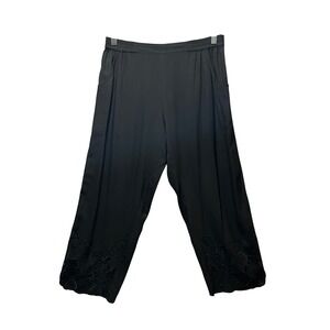 Baik Baik Honolulu‎ Black Rayon Cropped Pants S/M Butterfly Lace Embroidered